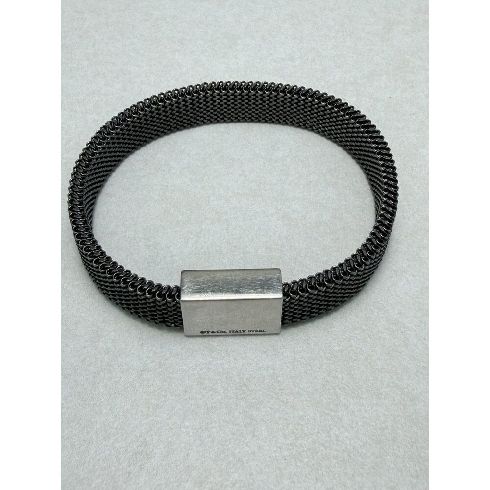 Tiffany & Co Steel Mesh Stretch Bracelet Sz 6.5 Box Pouch And Box Unisex - Picture 7 of 8